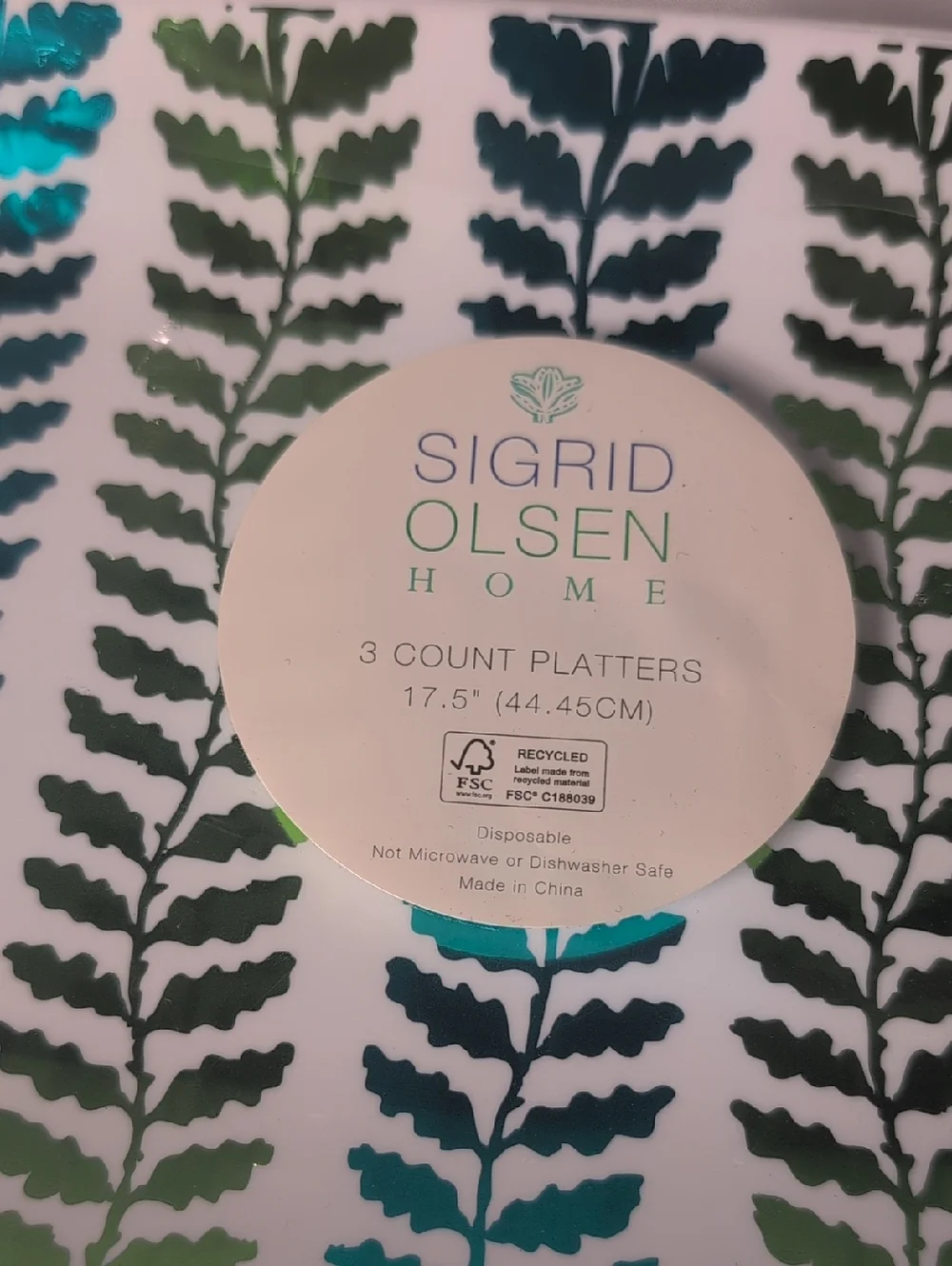 Sigrid Olsen Home 3 Count Platters Leafy Vine Print